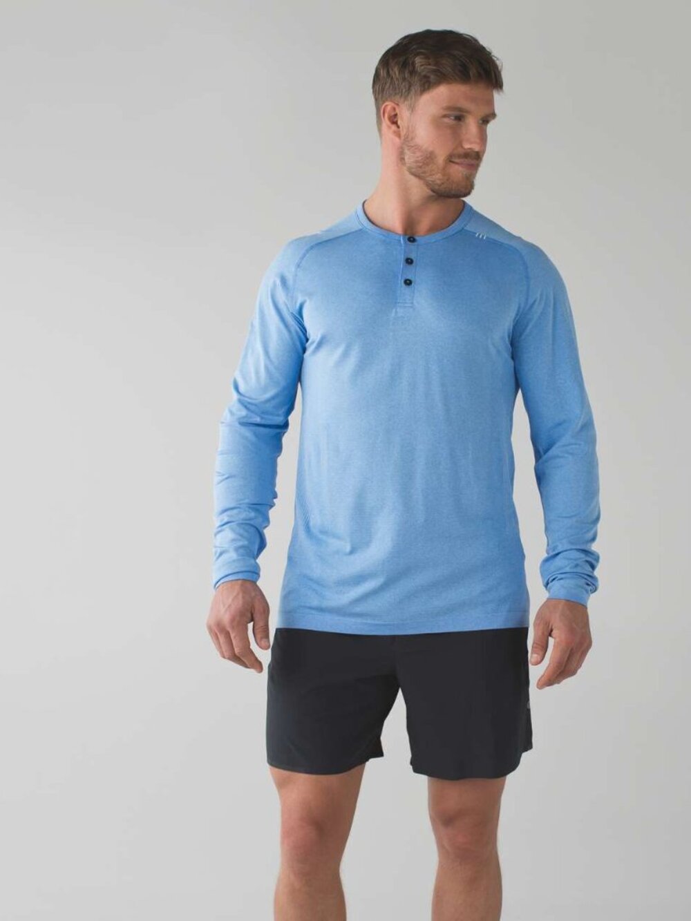 Lululemon Men's Metal Vent Tech Long Sleeve Henley - Light Blue